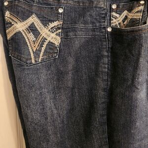 Elegant Dark Blue Boot Cut Jeans with Embroidery